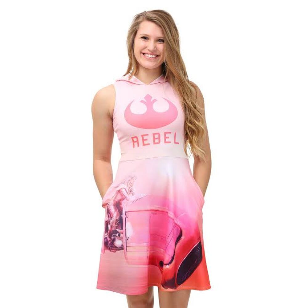 Star Wars Rebel Vehicle Hooded Skater Dress in Pink The Force Awakens Large